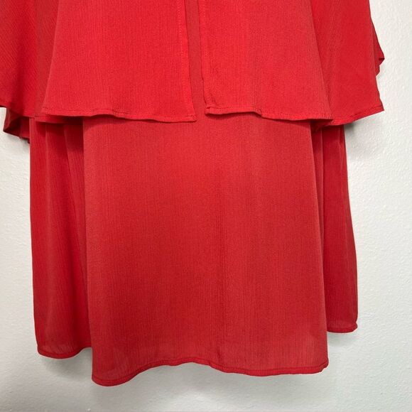 Chicos Crinkle Gauze Flutter Sleeve Capelet Layer Red Orange Blouse Women XL - Picture 4 of 13